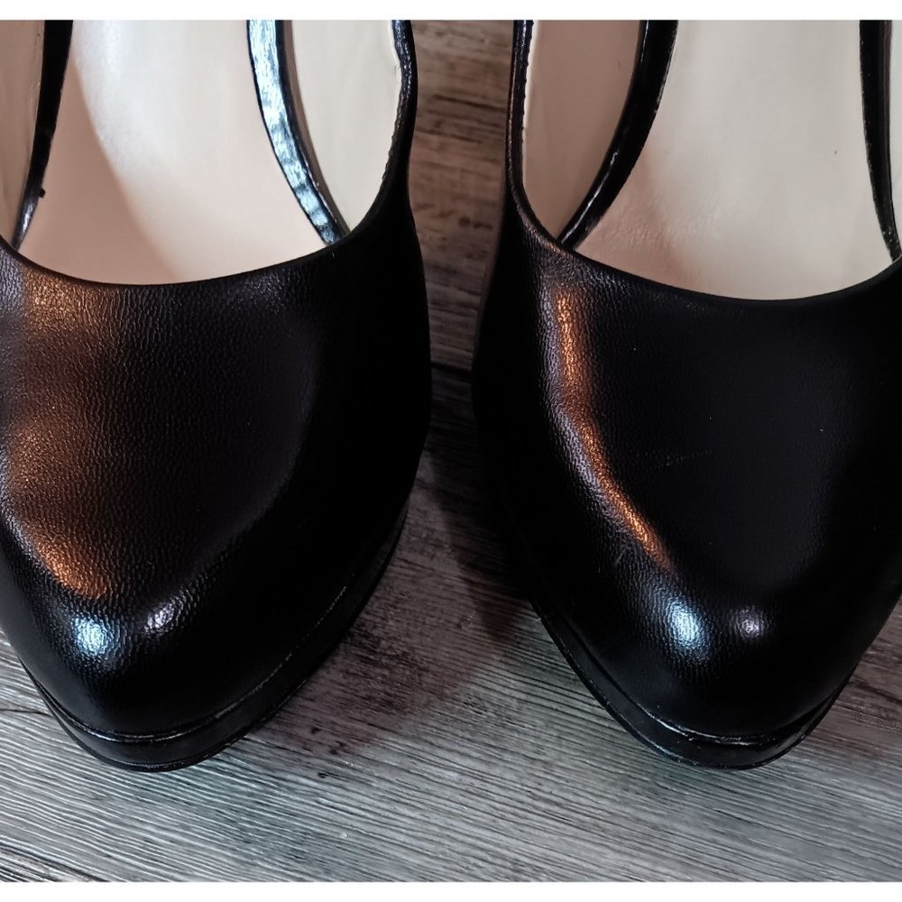Nine West 8.5 Black Quabree Platform Pump Business Event Occasion Leather Heels - Picture 3 of 6